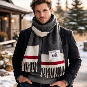 Roots Cabin Wool Scarf 🇨🇦 | Classic Red Stripe | Canada Heritage 84”x16”
